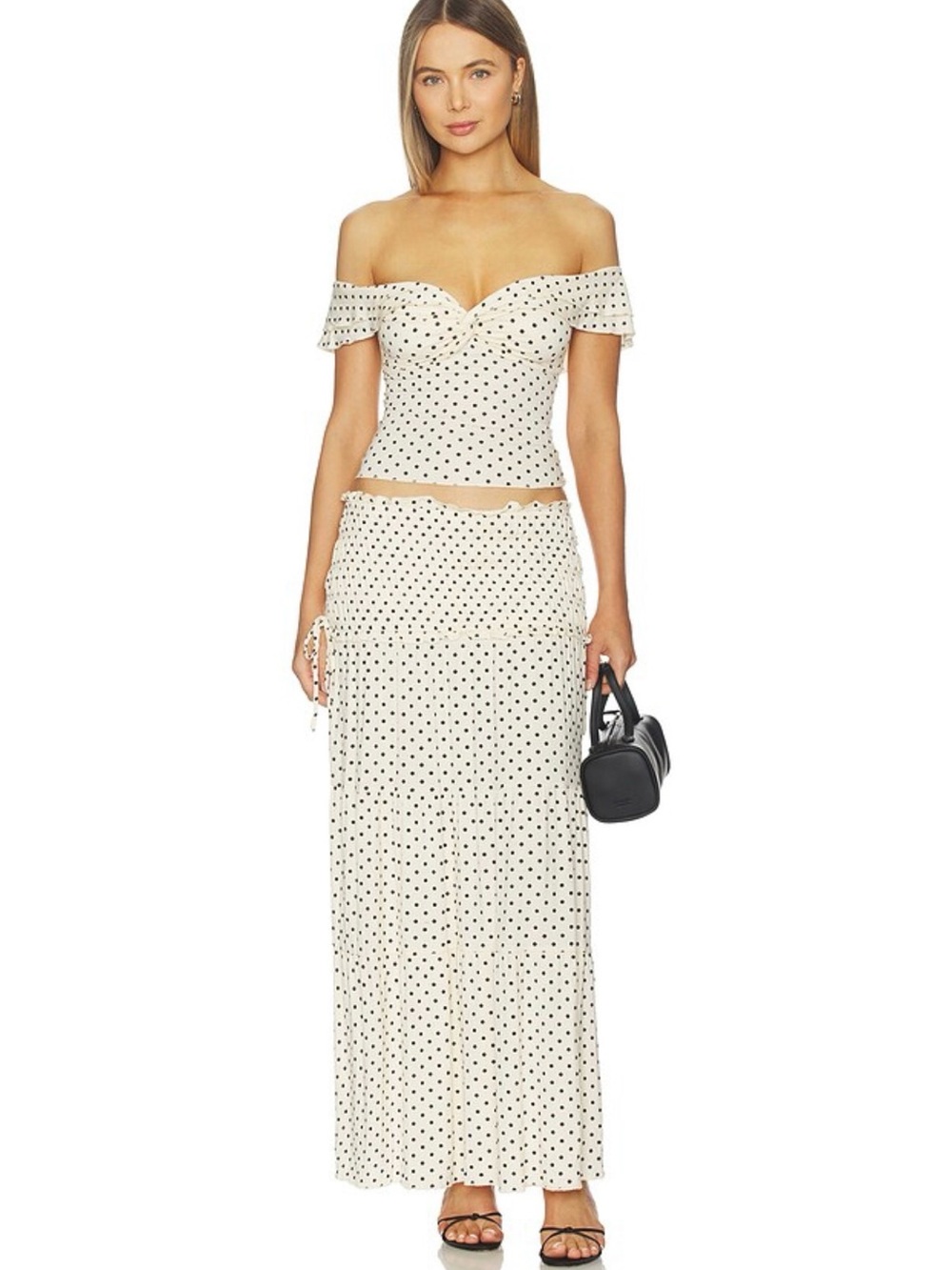 Tiger Mist Denali Maxi Skirt in White Polka
